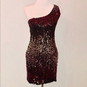 As U Wish Red and Gold Sequin Dress